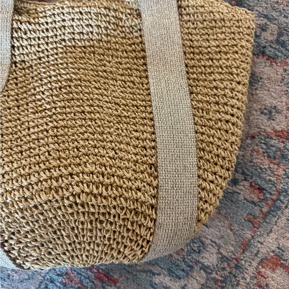 HAT ATTACK Glimmer Handheld Straw Metallic Handbag Purse Natural/Gold - Picture 3 of 5